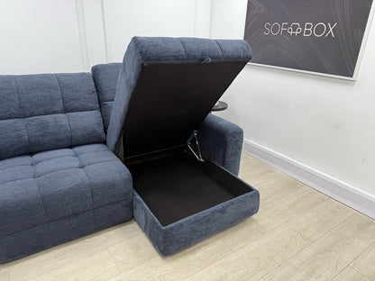 DFS Steller Power Recliner 3 Seater L Shape Sofa In Midnight Navy Fabric