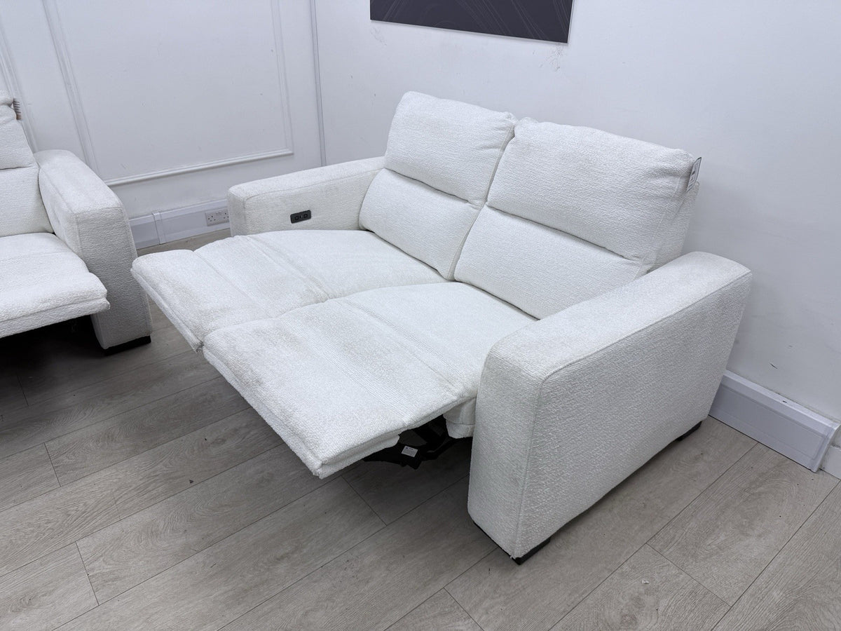DFS Davis Power Recliner 3 & 2 Seater Sofa Set In Snow Fabric