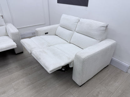 DFS Davis Power Recliner 3 & 2 Seater Sofa Set In Snow Fabric
