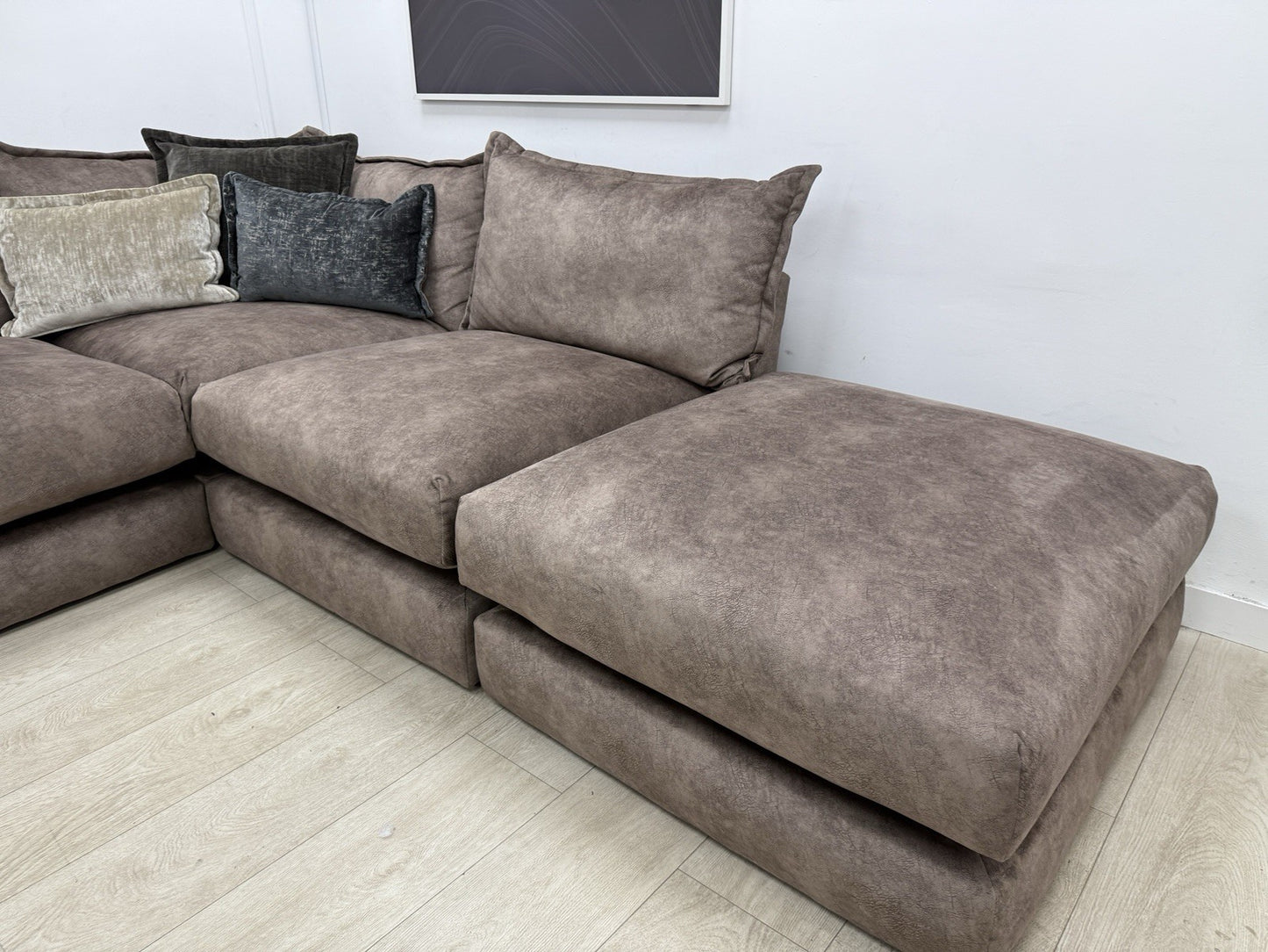 DFS Devine Left Hand Facing Corner Sofa In Self Piped Chocolate Combination