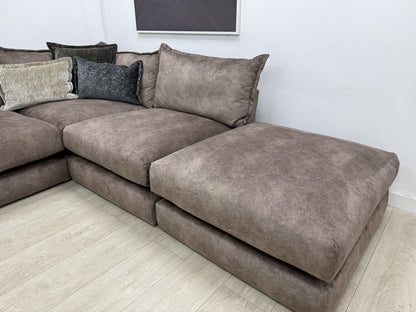 DFS Devine Left Hand Facing Corner Sofa In Self Piped Chocolate Combination