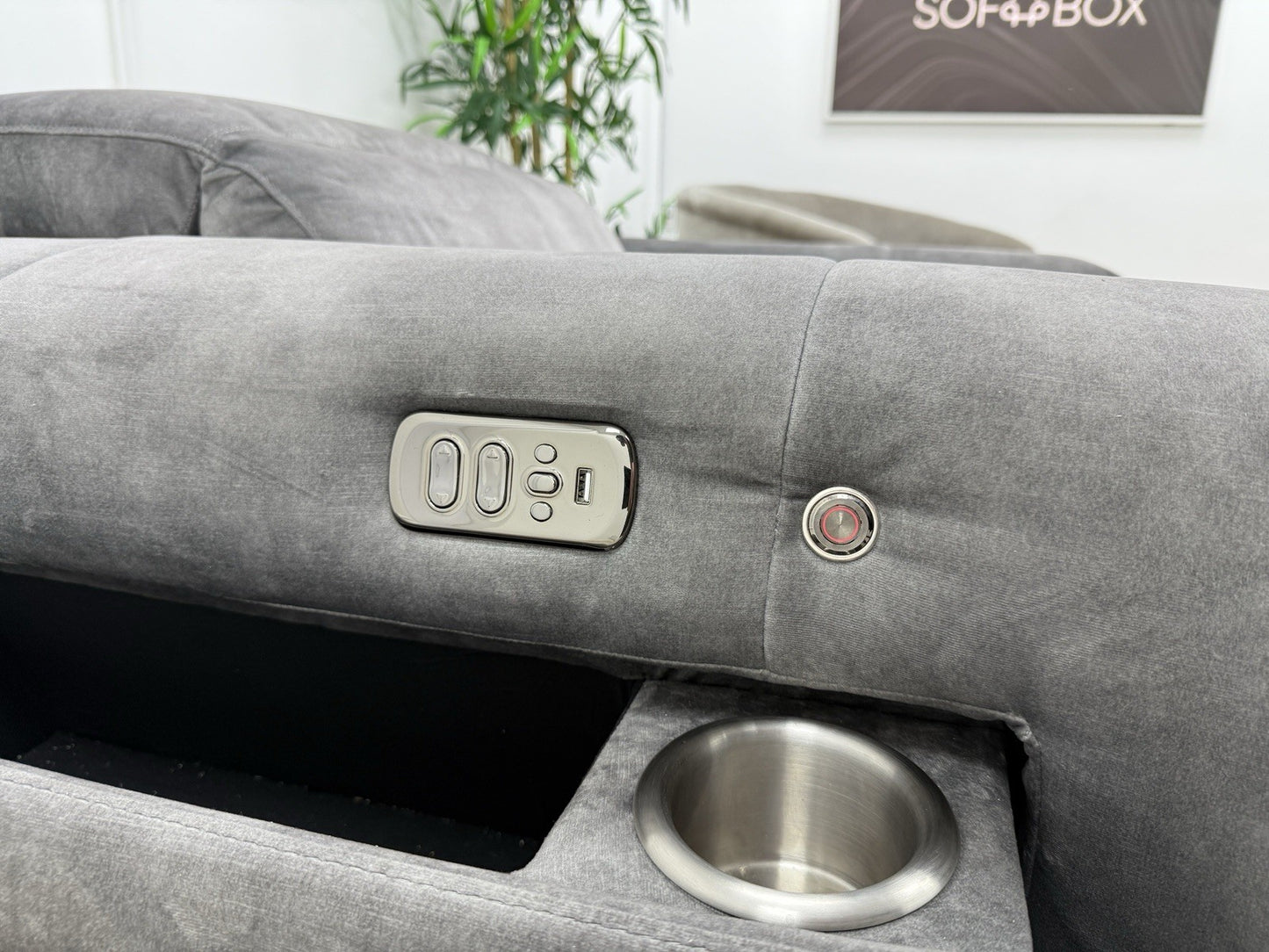 DFS Venosa Heated/Memory/Power Recliner Chair In Smoke Grey Fabric