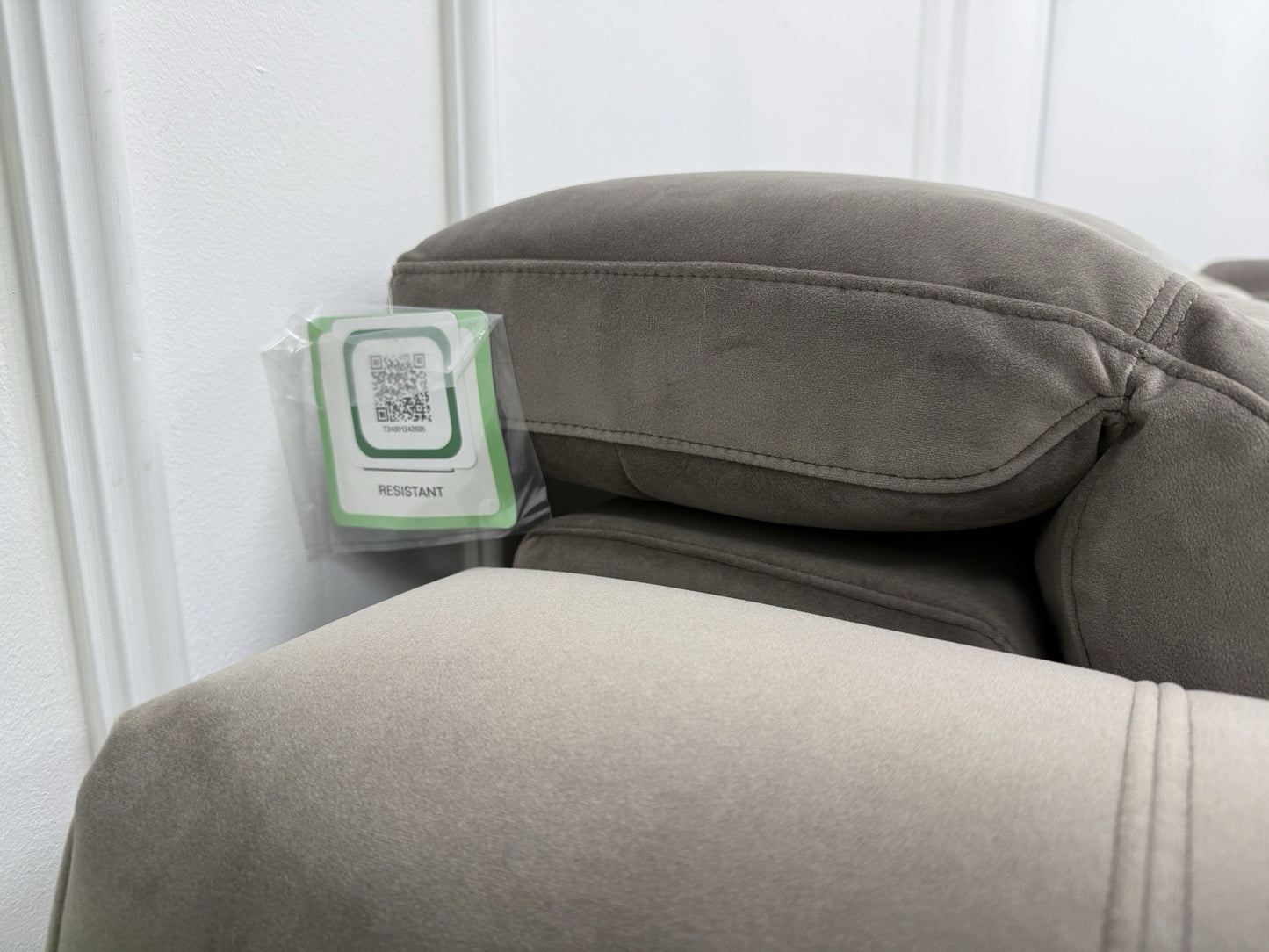 DFS Lauder Power Recliner Corner Sofa In Taupe Velvet Fabric