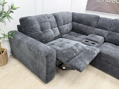 DFS Steller Power Recliner Corner Sofa W/ Speaker Storage In Nuova Black Fabric