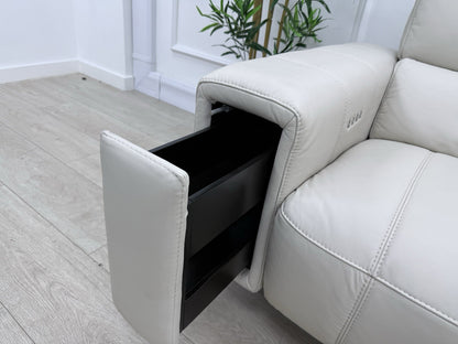 DFS Showcase 2 Seater Cinema Power Recliner Sofa With Console In Frost Leather