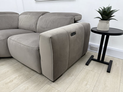 DFS Lauder Power Recliner Corner Sofa In Taupe Velvet Fabric