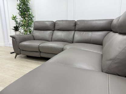 Furniture Village Contempo Power Recliner Corner Sofa &amp; Footstool Grey Leather