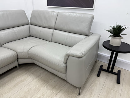 DFS Tahiti Leather Power Recliner Corner Sofa & Armchair Set In Light Grey