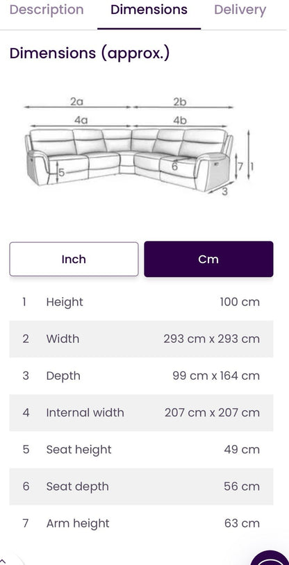 DFS Ronan Velvet Power Recliner Corner Sofa In Plum