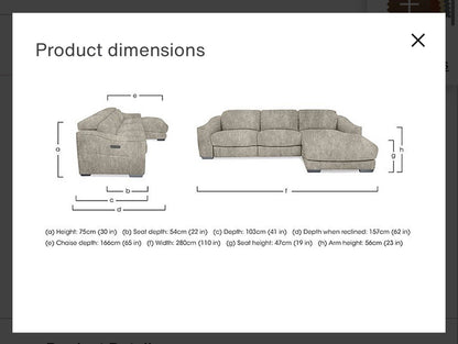 Furniture Village Xavier 3 Seater Chaise Sofa Power Recliner/Headrests In Brown Fabric