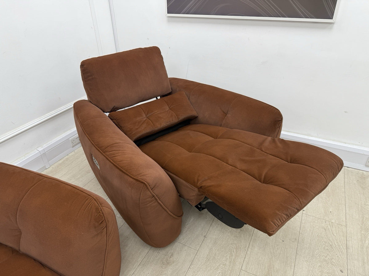 DFS Elektra Power Recliner Sofa, Armchair & Footstool Set In Burnt Orange