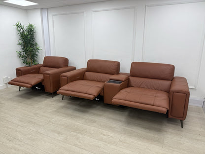 DFS Showcase 3 Seater Sofa With Smart Console & Armchair In Cinnamon Leather