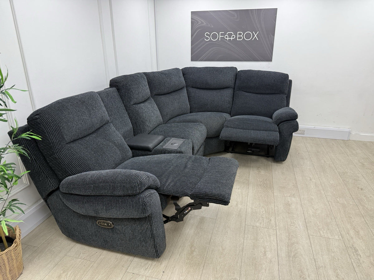 La-Z-Boy New Tamla Power/Headrest/Lumbar Corner Sofa & Console Unit In Black