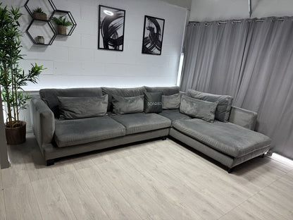 DFS Dwell Lugano Velvet Corner Sofa In Grey - Delivery Available