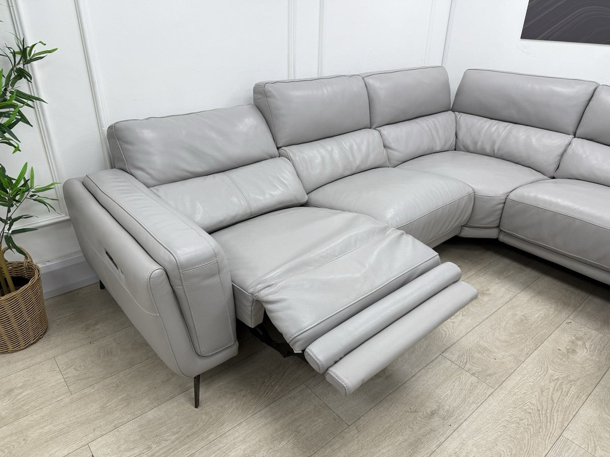 DFS San Antonio Power Recliner Heated Corner Sofa In Misty Grey Leather