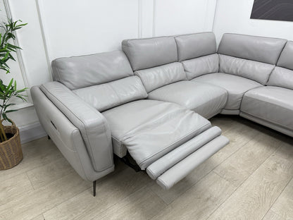 DFS San Antonio Power Recliner Heated Corner Sofa In Misty Grey Leather