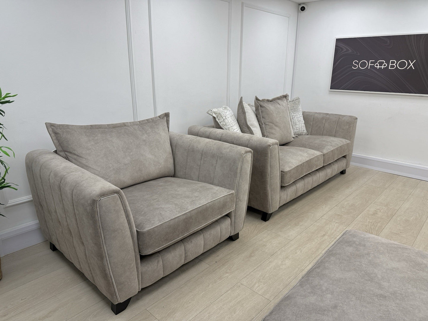 DFS Cherished 3 Seater Sofa, Chair & Footstool Set In Oatmeal