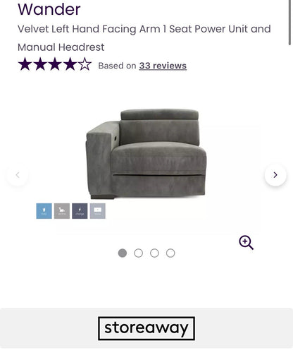 DFS Wander Power Recliner Corner Sofa Bed In Velvet Charcoal Fabric
