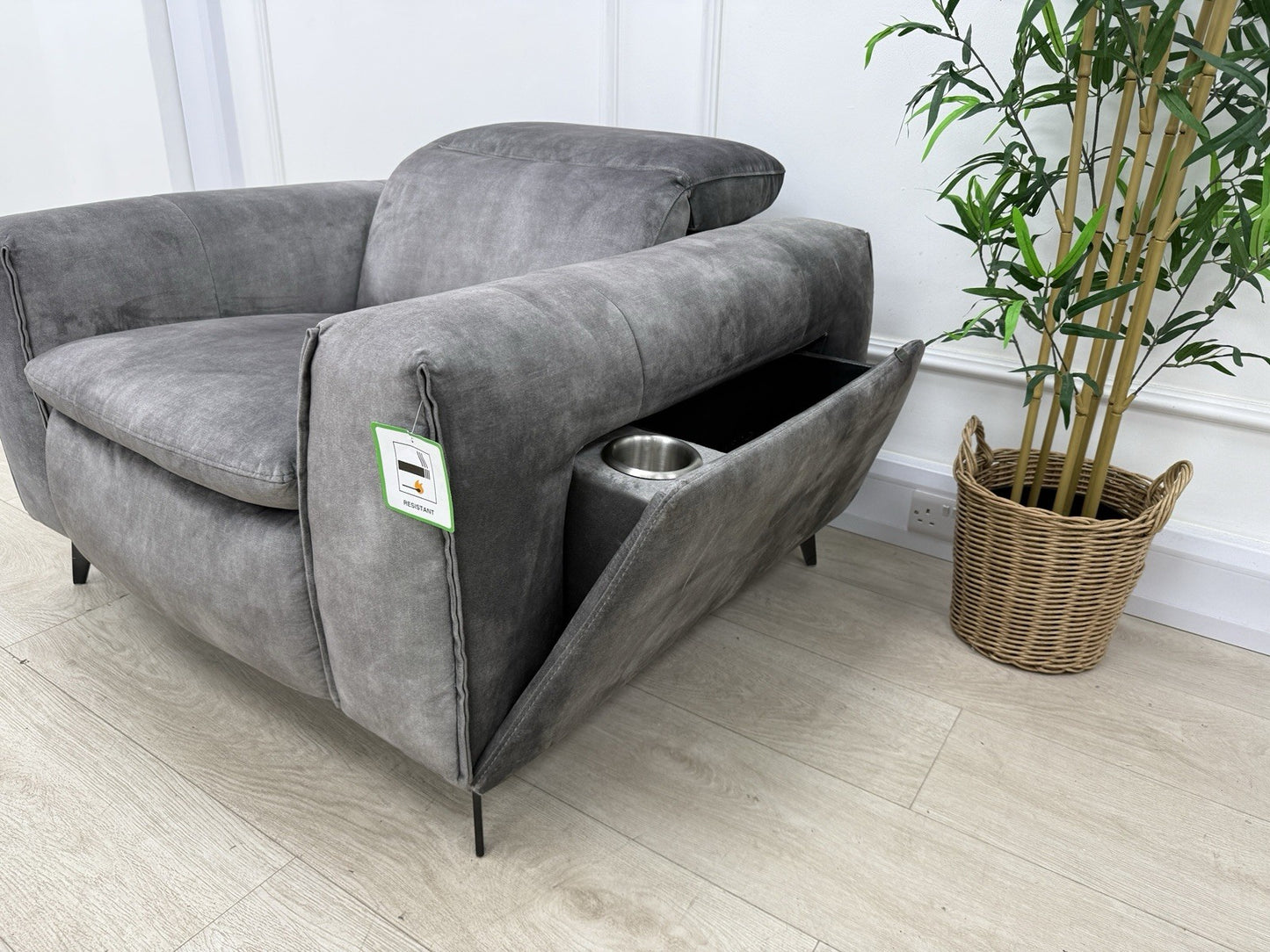 DFS Venosa Heated/Memory/Power Recliner Chair In Smoke Grey Fabric