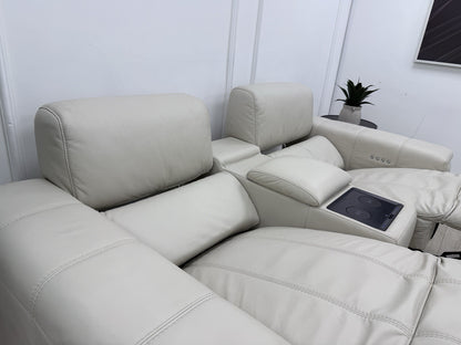 DFS Showcase 2 Seater Cinema Power Recliner Sofa With Console In Frost Leather