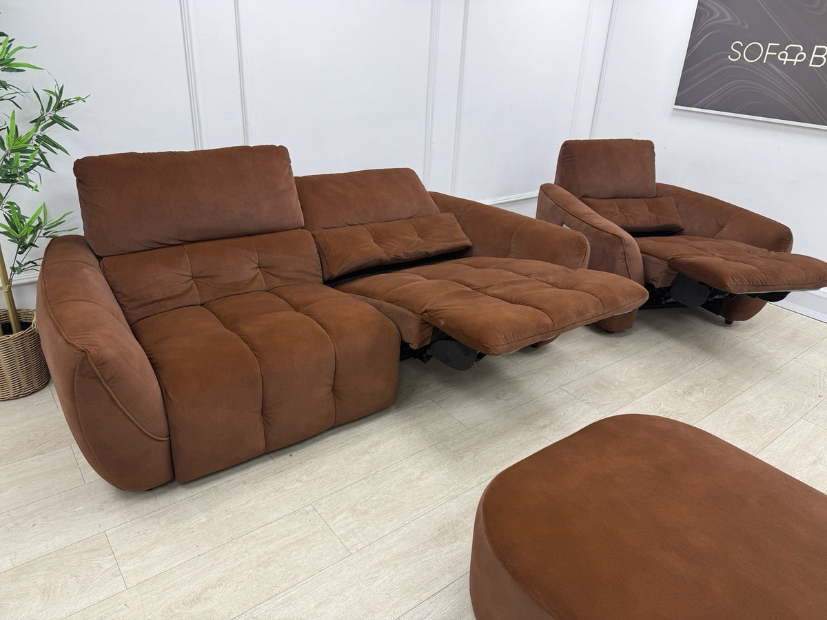 DFS Elektra Power Recliner Sofa, Armchair & Footstool Set In Burnt Orange