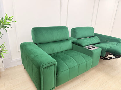 DFS Showcase 3 Seater Power Recliner Cinema Sofa In Emerald Green Fabric