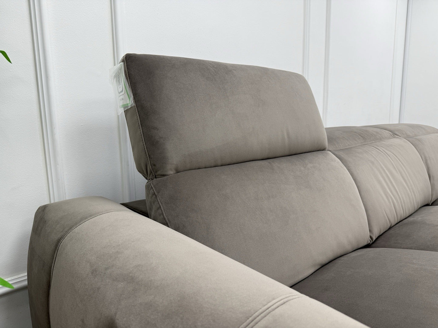 DFS Lauder Power Recliner Corner Sofa In Taupe Velvet Fabric