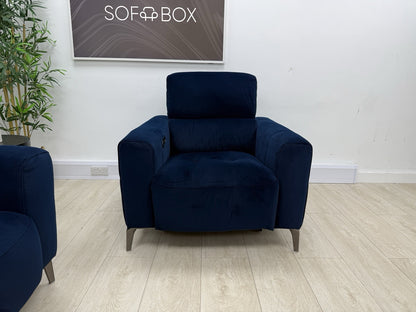 Furniture Village New York Power Recliner 3 Seater & Chair Set In Navy Velvet