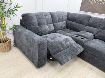 DFS Steller Power Recliner Corner Sofa W/ Speaker Storage In Nuova Black Fabric