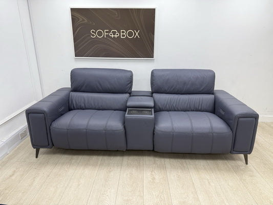 DFS Showcase 3 Seater Power Recliner Cinema Sofa In Denim Leather Fabric