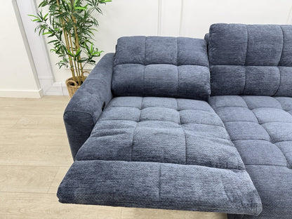 DFS Steller Power Recliner 3 Seater L Shape Sofa In Midnight Navy Fabric