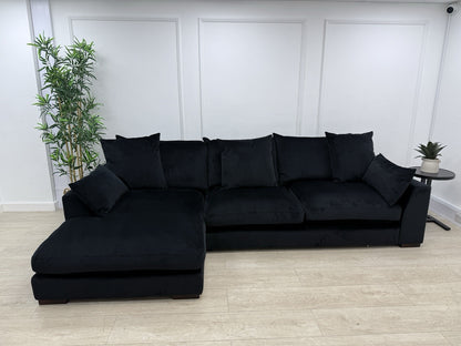 DFS Plush L Shape Chaise Corner Sofa In Black Velvet