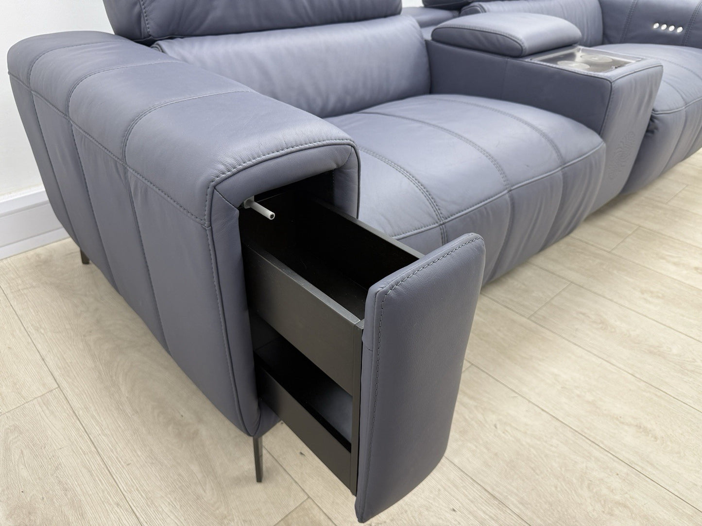 DFS Showcase 3 Seater Power Recliner Cinema Sofa In Denim Leather Fabric