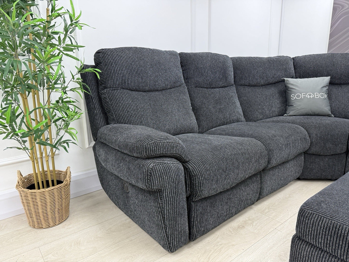 La-Z-Boy Tamla Power Recliner Corner Sofa & Footstool In Black Fabric