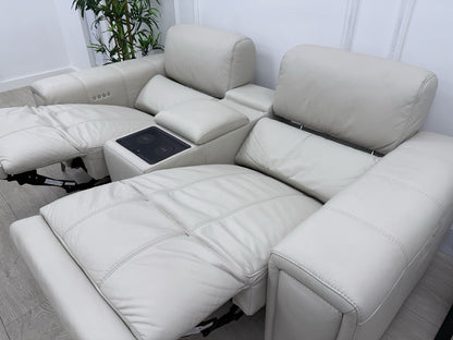 DFS Showcase 2 Seater Cinema Power Recliner Sofa With Console In Frost Leather