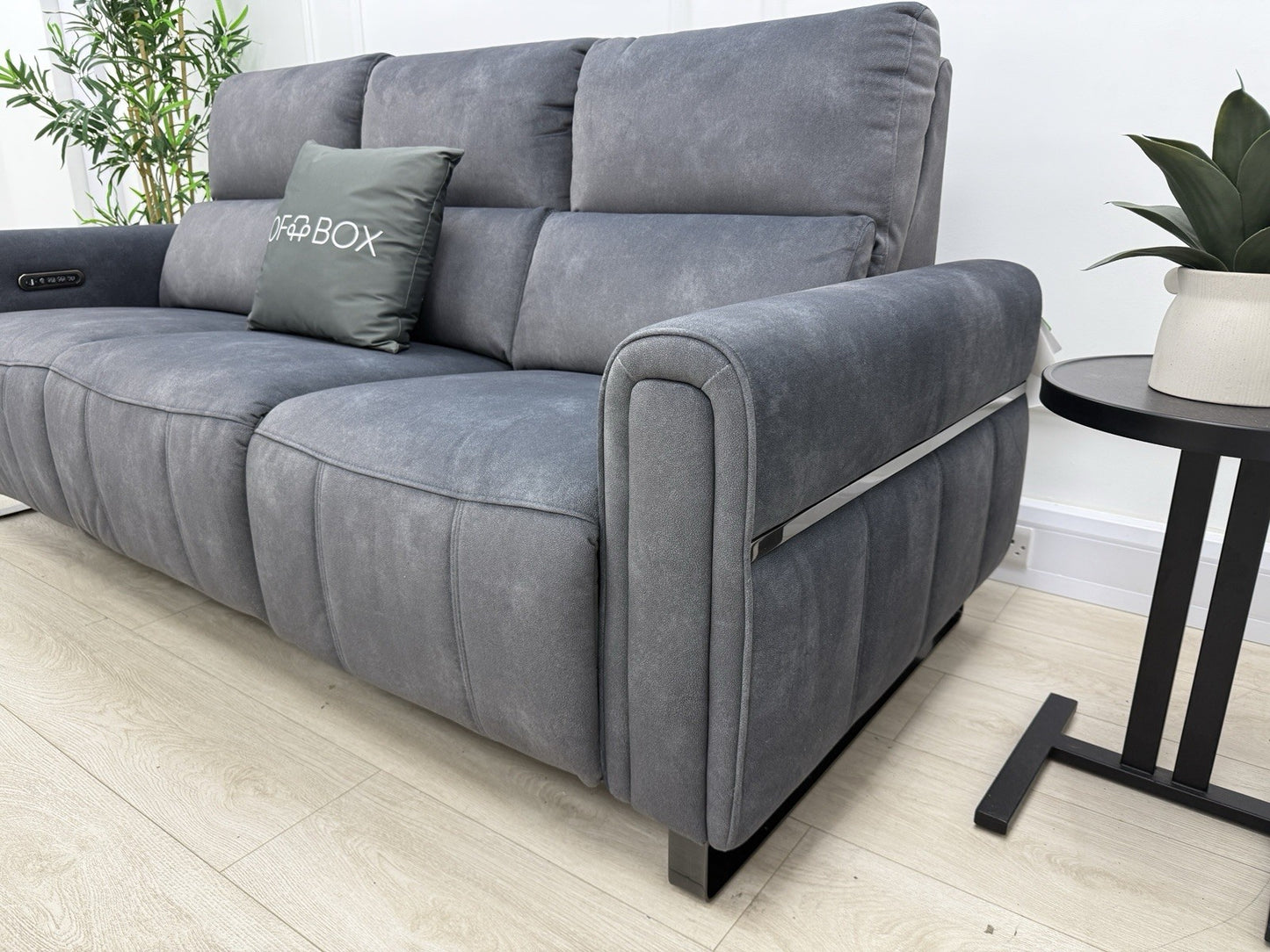 Sofology The Ravello 3 Seater Sofa Recliner/Headrest/Lumbar In Charcoal Fabric