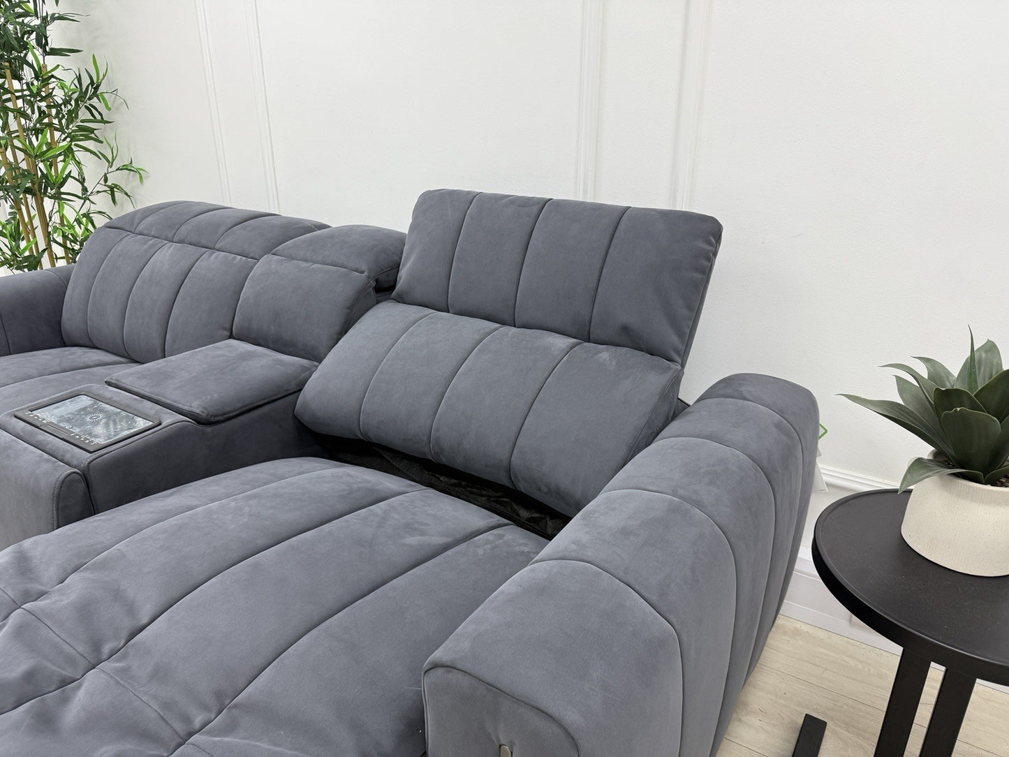 Sofology The Paramount 2.5 Seater Sofa Recliner/Headrest In Nubuck Charcoal