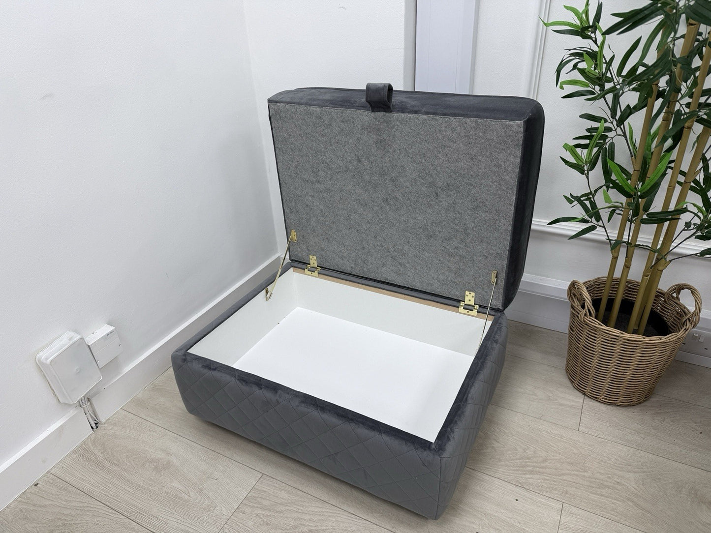 DFS Orka Velvet Storage Footstool In Steel
