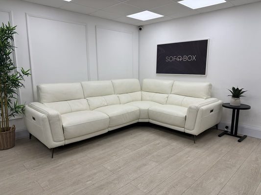 DFS San Antonio Power Recliner Corner Sofa In Snow Leather