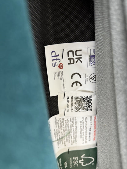 DFS Showcase Power Recliner 3 Seater Cinema Sofa In Teal Velvet Fabric