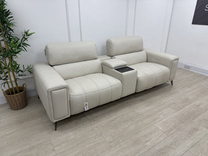 DFS Showcase Power Recliner 3 Seater Sofa With Smart Console Unit Frost Leather