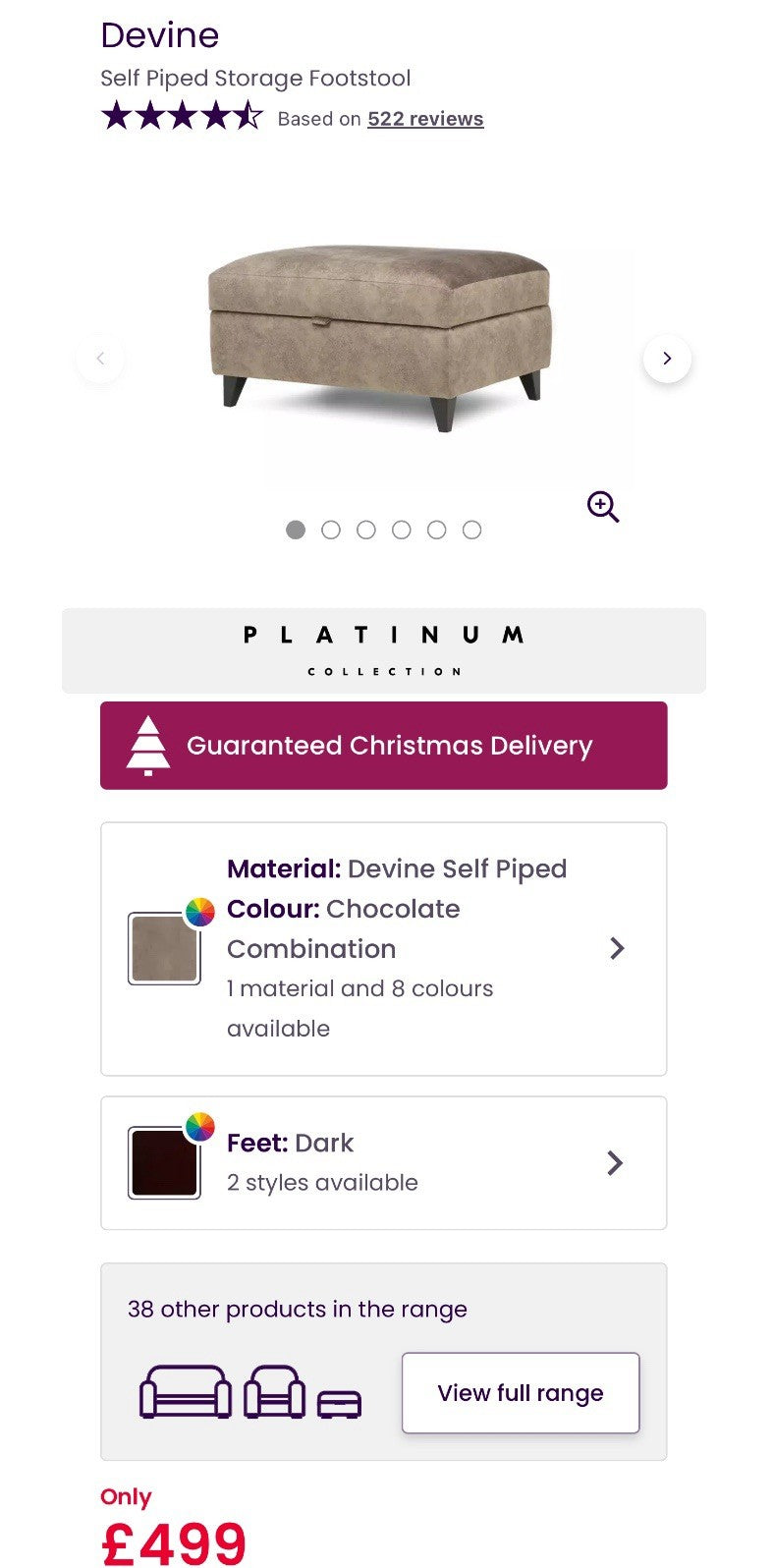 DFS Devine Storage Footstool In Chocolate Fabric