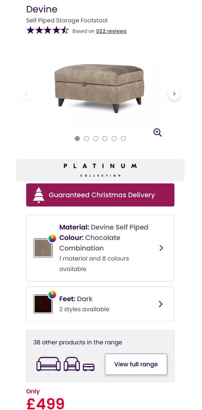 DFS Devine Storage Footstool In Chocolate Fabric