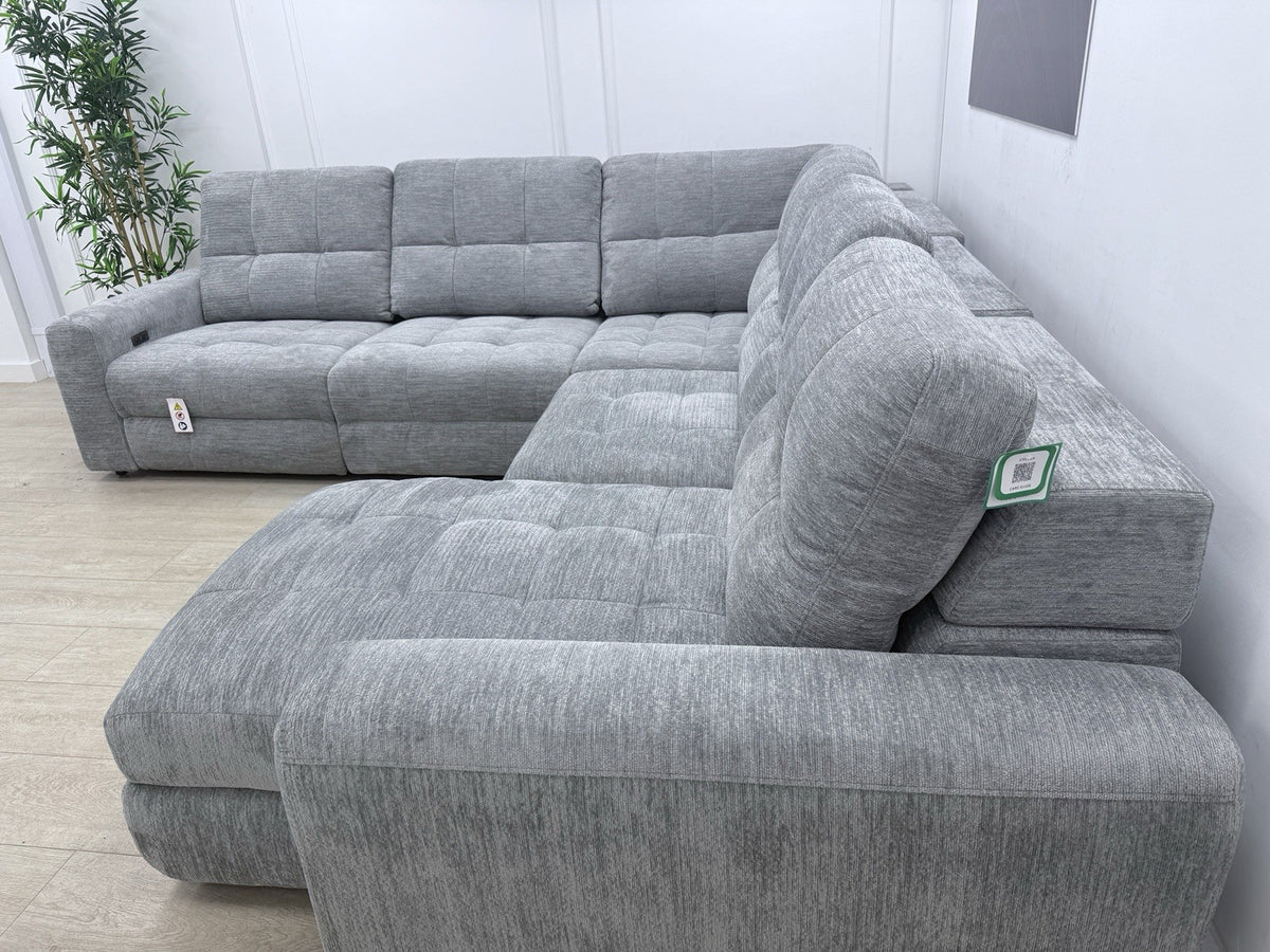 DFS Steller Power Recliner Slider Corner Sofa In Mist Grey Fabric
