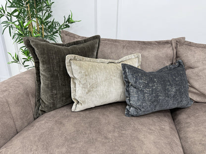 DFS Devine Left Hand Facing Corner Sofa In Self Piped Chocolate Combination