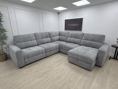 DFS Steller Power Recliner Slider Corner Sofa In Mist Grey Fabric