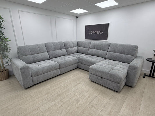 DFS Steller Power Recliner Slider Corner Sofa In Mist Grey Fabric