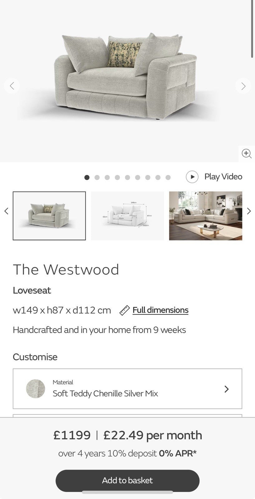 Sofology The Westwood 4 Seater Sofa, Loveseat & Footstool In Silver Chenille