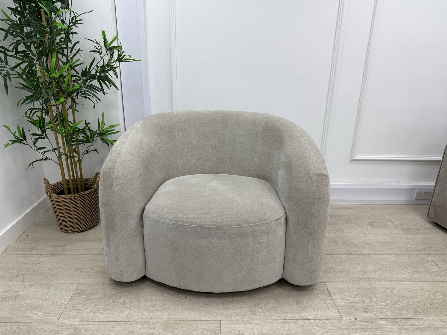 Sofology Dalston Fabric Swivel Chair in Soft Chenille Linen