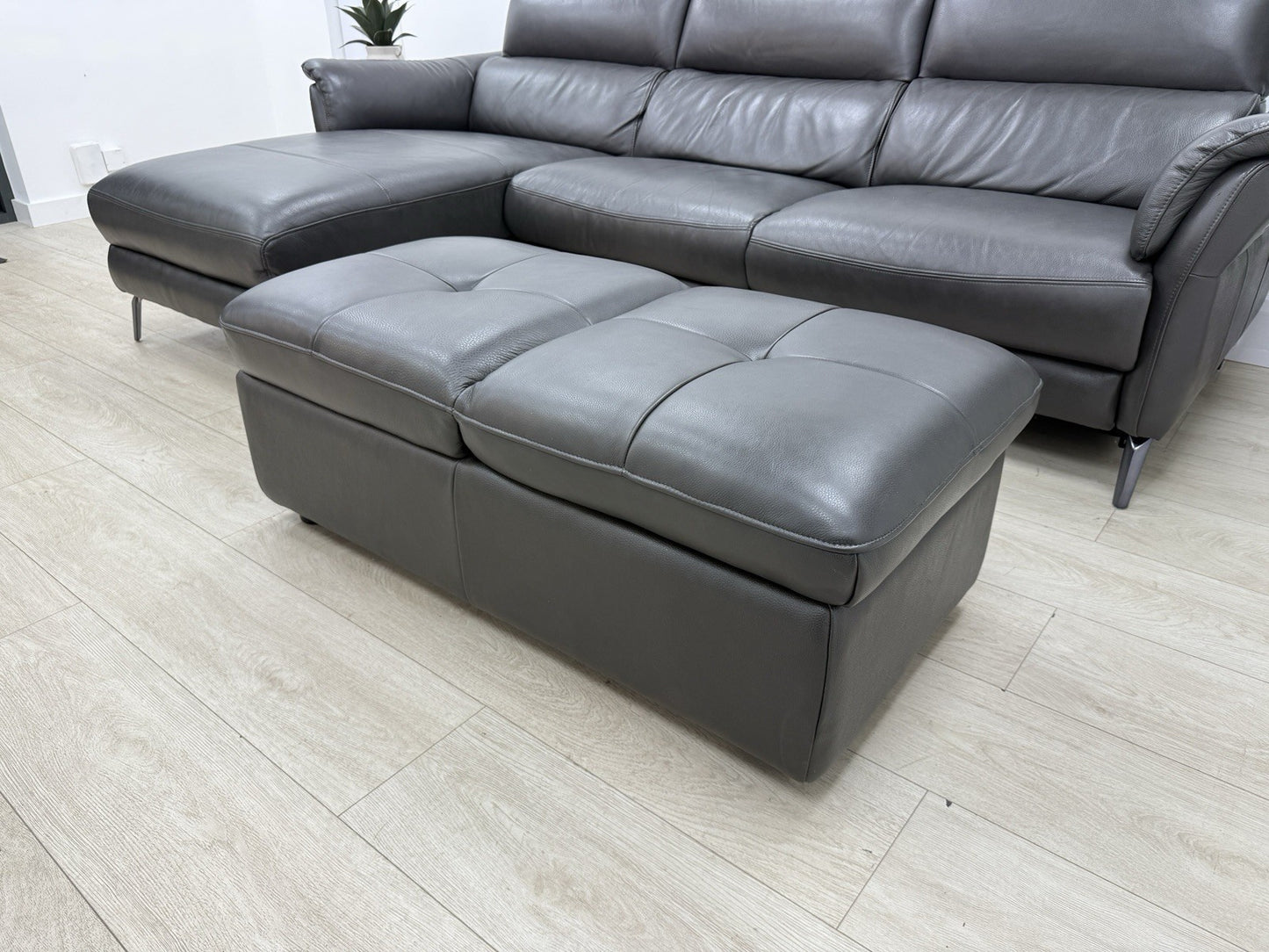 Sofology The Missouri 3 Seater Chaise Sofa & Footstool Set In Charcoal Leather